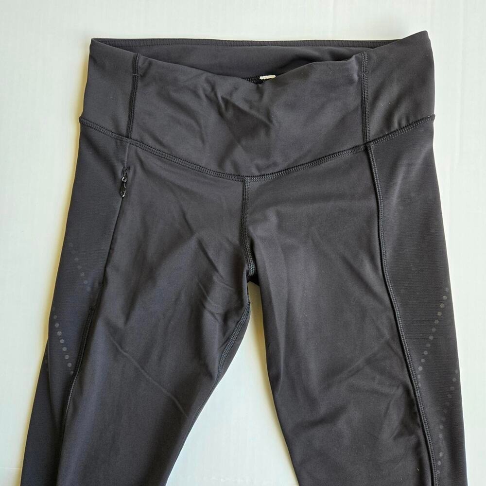 Lululemon Black Mesh Reflective Ruched Crop Leggings Size 6 Zipper Pocket Active - Picture 3 of 8